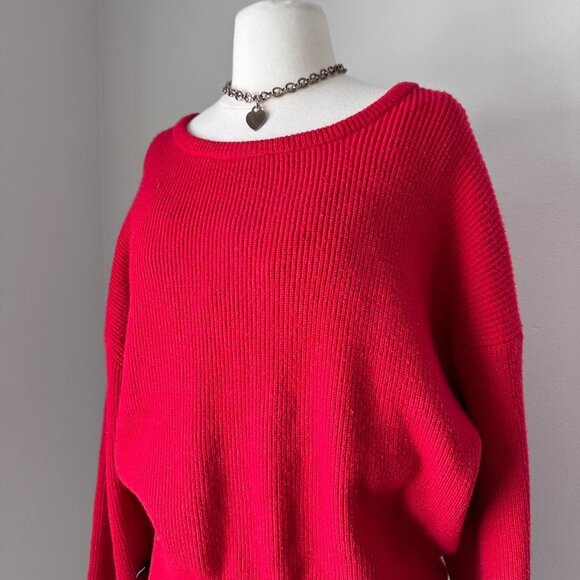 Zara Red Knit Pullover Sweater with Tie Back - Picture 3 of 6